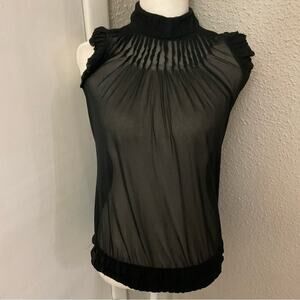 The Limited Sheer Black Sleeveless Ruched Detail Top XS Coquette Girl Rocker